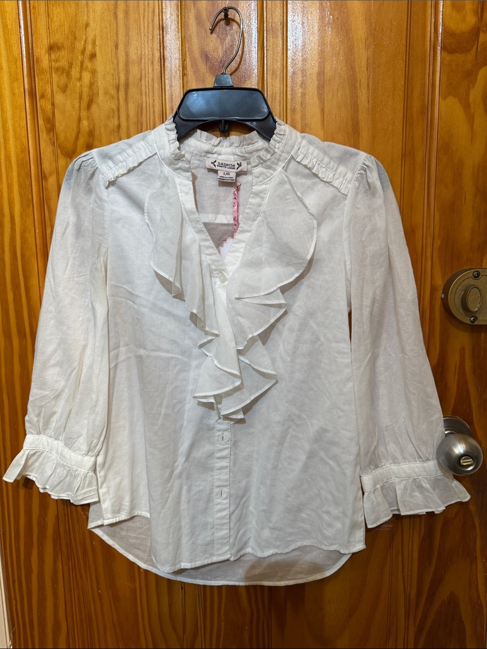 Nanette Lepore White Ruffled V-Neck Blouse